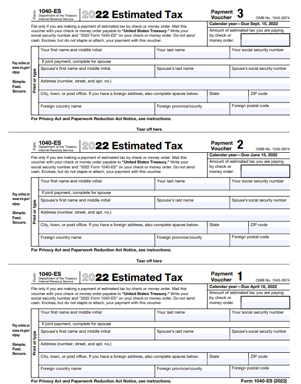 2022 version of form 1040 es