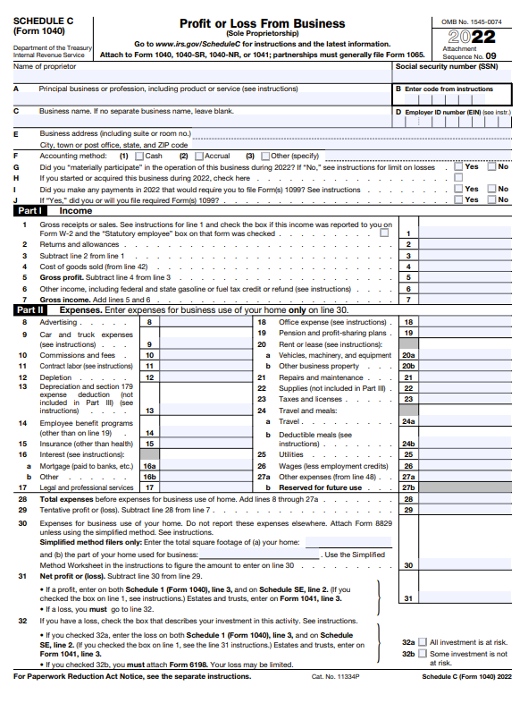 Form 1040 Schedule C Page 1