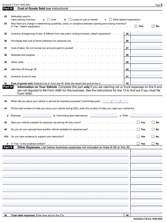 Form 1040 Schedule C Page 2