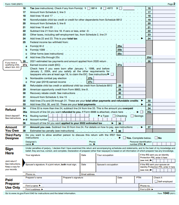 Form 1040 Page 2