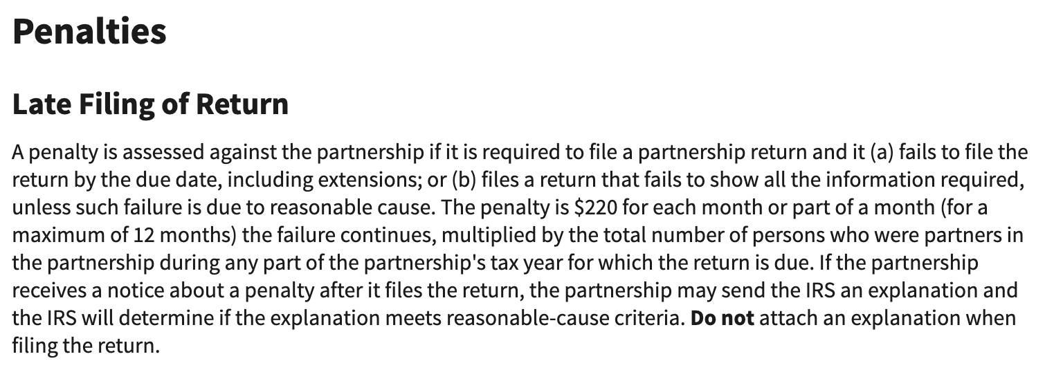 Form 1065 late filling penalties