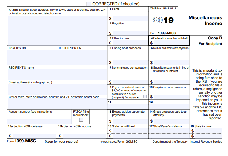 1099-MISC Form Copy B 2019