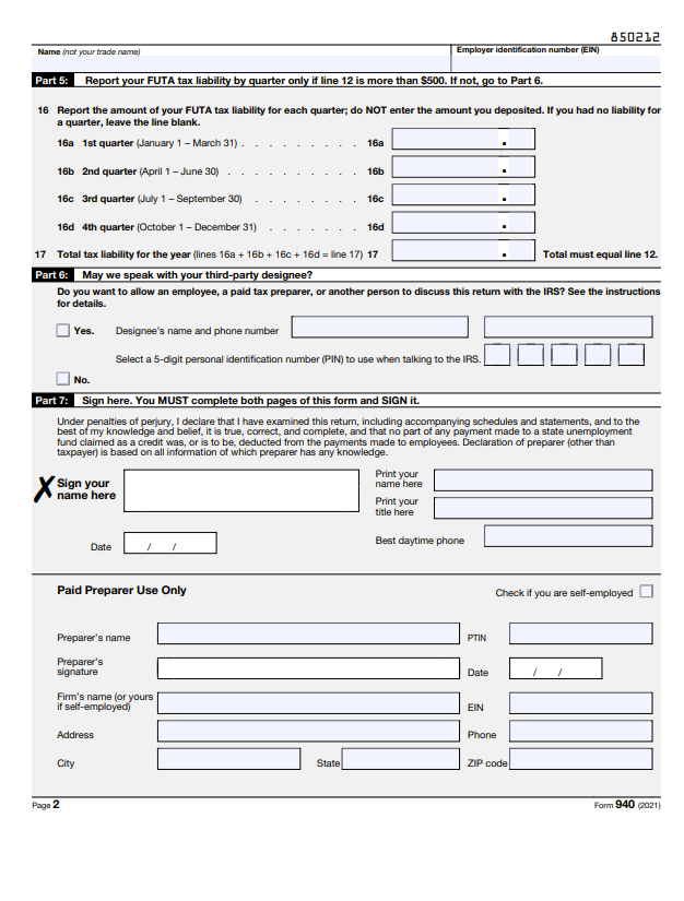 page of 940 form