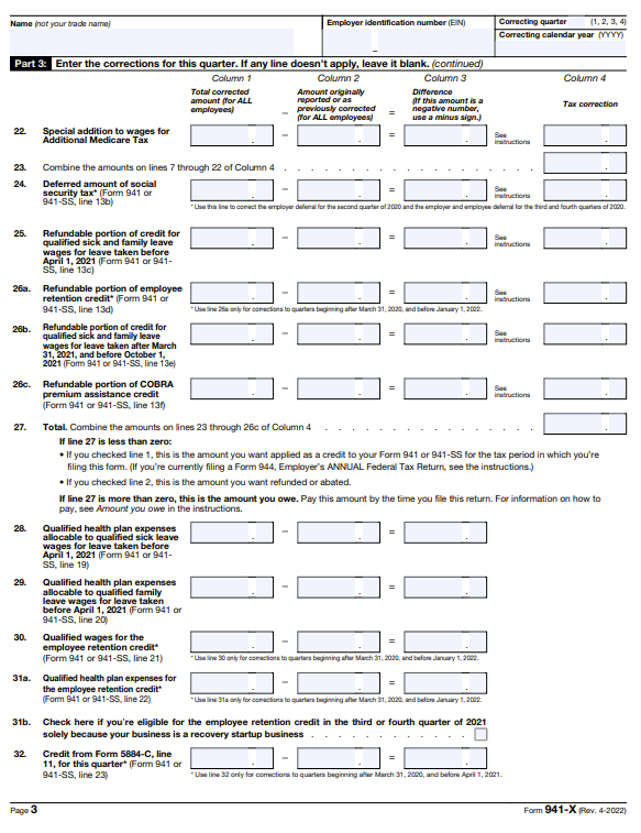 Page 3 of 941-X Form