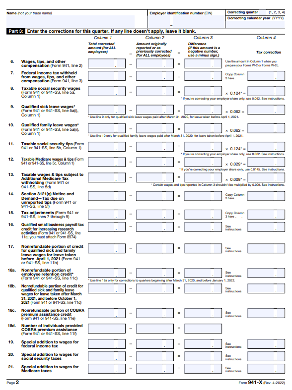 Page 2 of 941-X Form