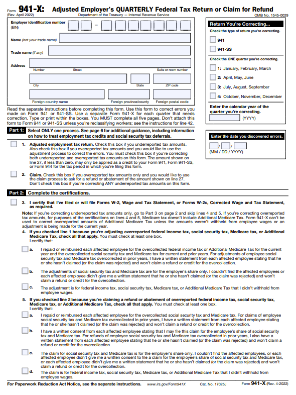 Page 1 of 941-X Form