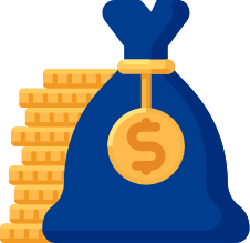 a blue sack containing money
