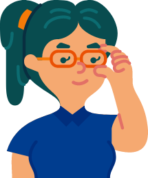 a cartoon woman with one of her hands holding the glasses